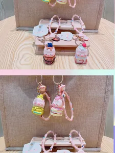 Schattige tekenfilm varken sleutelhanger zoete dessert tas hanger auto ring accessoire