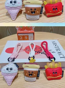 Cute cartoon food PU leather keychain set, creative ice cream and coffee bag pendant gifts.