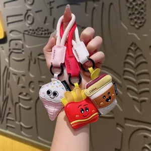 Cute Cartoon Food PU Leather Keychain Creative Hamburger Pizza Ice Cream Bag Pendant Exquisite Girls Key Ring
