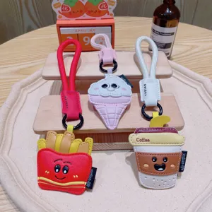 Cute creative food PU leather keychain cartoon bag pendant lovely gift for women.