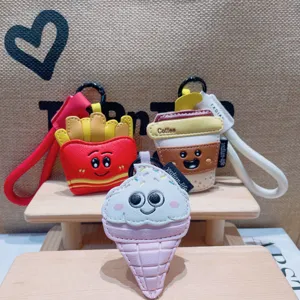 Cute cartoon food PU leather keychain bag pendant set, stylish creative accessories for women.