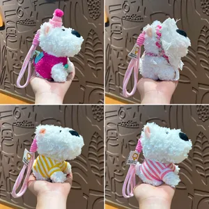 Cute West Highland white terrier plush keychain fluffy dog bag charm cute pendant toy for women.