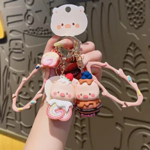 Schattige cartoon varken sleutelhanger dessert stijl metalen ring tas bedel hanger