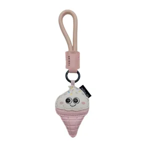 Cute cartoon ice cream PU leather keychain, sweet pink bag charm for girls and gifts.