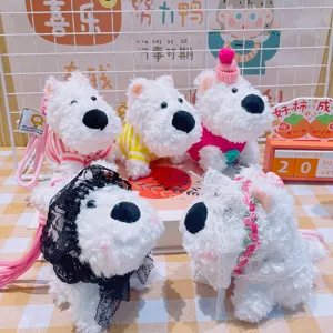 Cute Westie puppy plush keychain pendant, soft stuffed animal bag ornament for women and girls.
