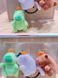 Cute cartoon plush capybara keychain with orange charm, soft schoolbag bag pendant toy
