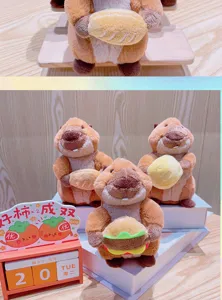 Detailansicht des süßen Murmeltier Plüschtiers mit Mini-Essen, weicher Schlüsselanhänger.