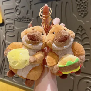 Niedlicher Murmeltier Plüsch Schlüsselanhänger, weicher Rucksackanhänger mit Käse und Burger.