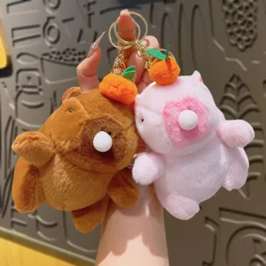 Mignon porte-clés en peluche capybara avec orange et bulle, pendentif de sac doux.