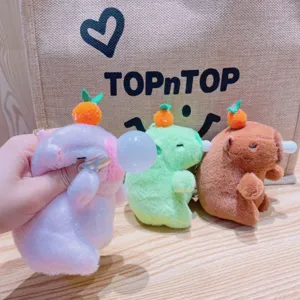 Mignon porte-clés peluche capybara avec orange sur la tête, pendentif sac doux.