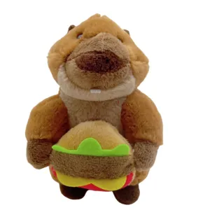 Süßes Murmeltier Plüschtier mit Burger, weiche Kuscheltier Puppe für Tasche Schlüssel.