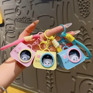 Simpatico Portachiavi Borsa Gatto Capsula Spaziale Luce Notturna LED Ciondolo Animale Cartone Animato Regalo