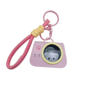 Portachiavi gatto capsula spaziale carino ciondolo borsa cordino rosa regalo adorabile