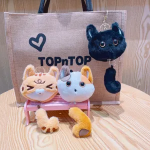 Portachiavi in peluche testa di gatto cartone animato carino con coda estraibile per borsa