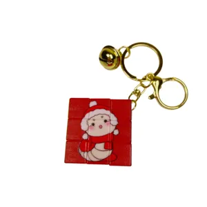Cute snake keychain with mini Rubik's cube, New Year zodiac mascot bag pendant and gift.