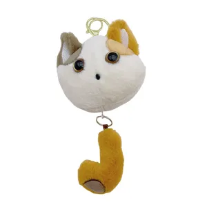 Portachiavi con testa di gatto in peluche carino con coda estensibile, ciondolo anime.