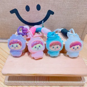 Cute plush character keychain set, soft flocked cartoon doll bag pendant for students and girls.