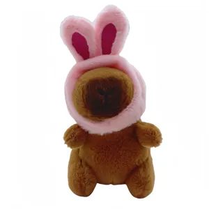 Cute capybara plush toy with pink bunny ears cute stuffed animal doll soft keychain gift