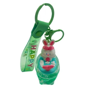 Cute rabbit quicksand keychain green strap bag pendant cartoon lovely key chain charm gift