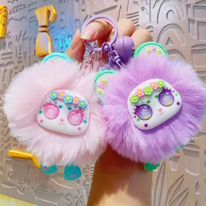 Cute Plush Sweet Bear Keychain Soft Rex Rabbit Fur Bag Pendant Cartoon Animal Doll Key Ring