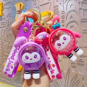 Cute Rabbit Liquid Quicksand Keychain Clear Floating Glitter Car Key Pendant Kawaii Bag Charm Gift For Women