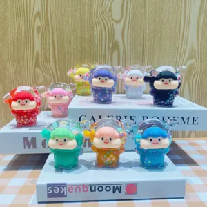 Cute liquid glitter floating charm blind box figures, transparent acrylic toy desktop ornaments.