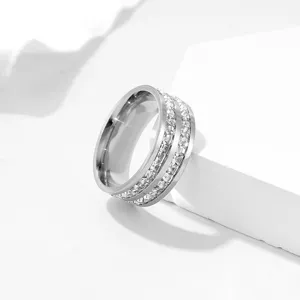Stainless steel double row square diamond ring minimalist geometric display jewelry
