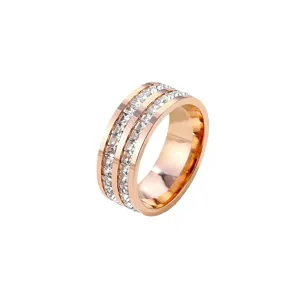 Stainless steel double row crystal ring rose gold minimalist women fashion chic