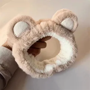 Bandeau oreilles d'ours en peluche pour le lavage du visage, bandeau doux de maquillage pour femmes.