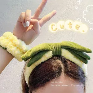 Süßes Gelbes Ananas Stoff Stirnband Weiches Plüsch Gesichtwaschen Haarband Handgelenkbänder Für Damen Mädchen Dusche Schmuck
