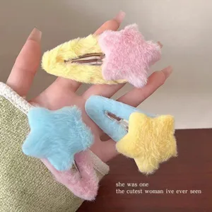 Graziosi fermagli per capelli a stella in peluche per donne e ragazze, accessori dolci.