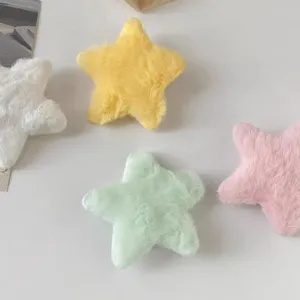 Sweet fluffy star hair clips plush cute hairpins autumn winter side bangs clips for women girls