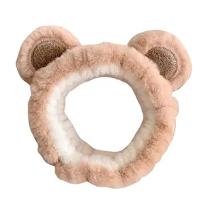 Bandeau oreilles d'ours en peluche douce pour femmes, serre-tête pour maquillage et soins du visage.