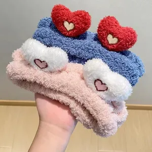 Sweet Heart Plush Hair Band Women Cute Wash Face Makeup Headband Soft Coral Fleece Hair Hoops Daily Hair Accessories