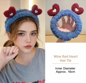 Fluffy plush heart headband for women face washing soft makeup hair hoop blue 16cm