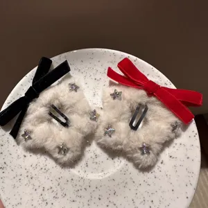 Leuke pluche ster haarspelden met fluwelen strik haaraccessoires voor dames en meisjes