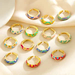 Kleurrijke geemailleerde open ringen set verguld geometrische mode sieraden voor dames