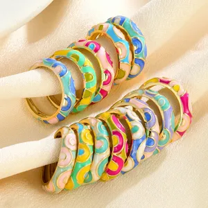 Boheems Kleurrijk Emaille Geometrisch Open Ring Set Mode Koper Kleurblok Verstelbaar Band Vingerring Vrouwen Sieraden