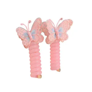 Leuke roze vlinder telefoonkoord haarelastiekjes voor kinderen, schattige haaraccessoires.