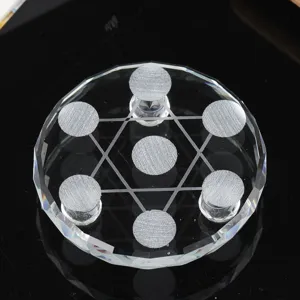 Clear crystal seven star array base detail shot, premium glass crystal ball display stand.