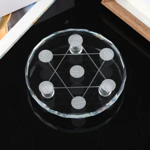 Clear crystal seven-star array base for crystal spheres, faceted glass display plate ornament.