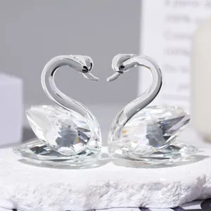 Transparent Crystal Swan Figurine Couple Swan Ornament Faceted Crystal Animal Statue Home Office Desktop Decor Valentine's Day Gift