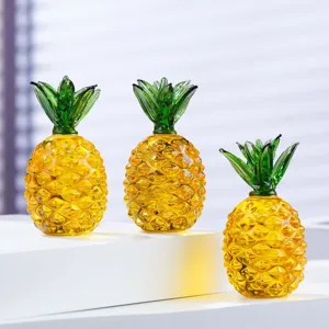 Set di ornamenti di ananas in vetro cristallo, elegante decorazione da tavola per soggiorno.