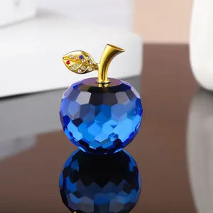 Crystal Apple Figurine Blue Glass Paperweight Home Office Desk Decor Ornament Gift