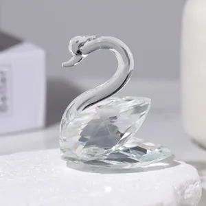 Crystal swan figurine clear faceted tabletop ornament romantic couple home decor gift