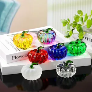 Colorful crystal glass pumpkin figurine set, beautiful desktop ornament for office decor.