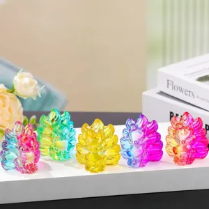 Bunte Kristall neunschwänzige Fuchs Figur Tischdekoration Ornament für Zuhause