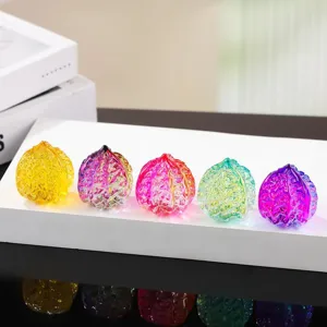 Colorful glass walnut ornaments for hand exercise and desk decor, vibrant five pieces set.