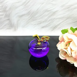 Crystal apple ornament decorative purple glass figurine with rhinestones for gifts.