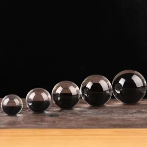 Clear crystal glass ball ornament set, smooth transparent sphere for home decor and photography.
